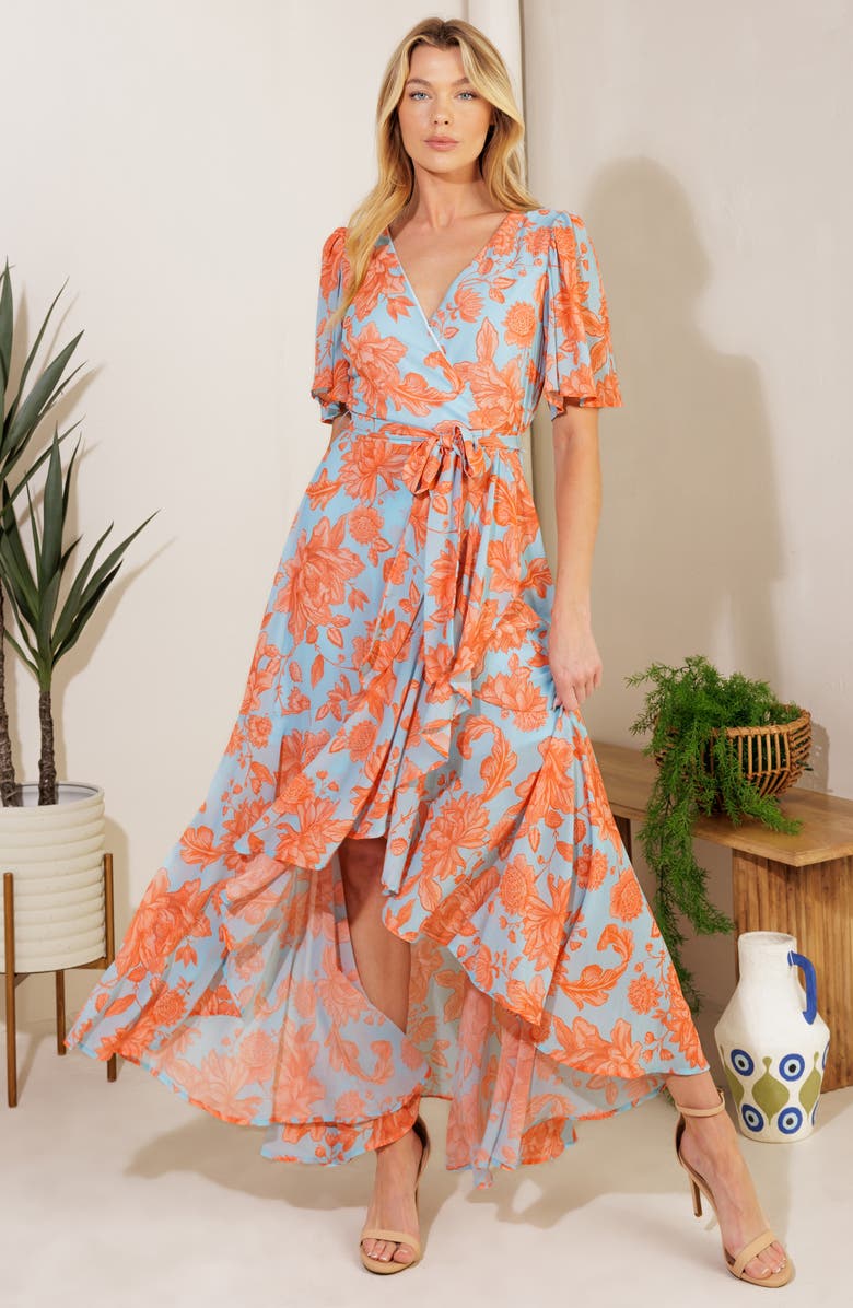 FLYING TOMATO Flutter Sleeve Wrap Style Dress, Alternate, color, 