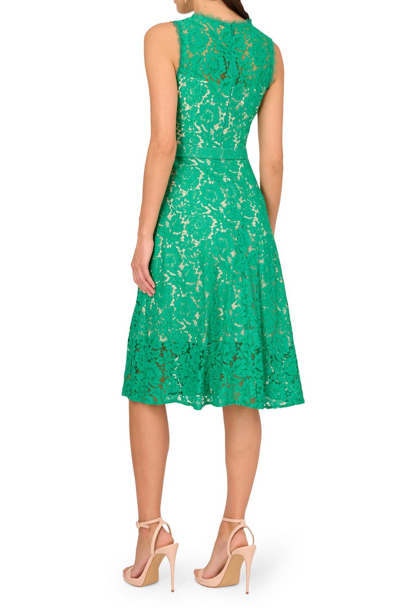 Adrianna Papell Belted Sleeveless Lace Midi Dress, Alternate, color, Botanic Green