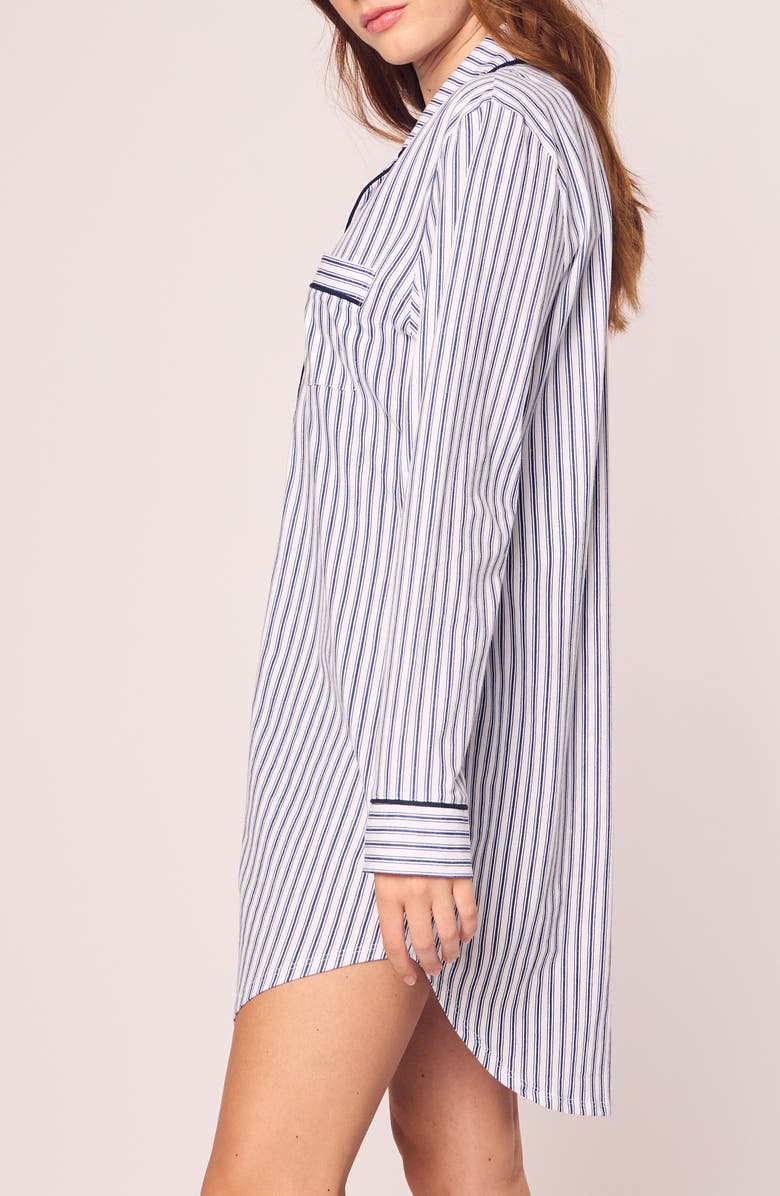 Petite Plume Pink Stripe Cotton Nightshirt, Alternate, color, Navy