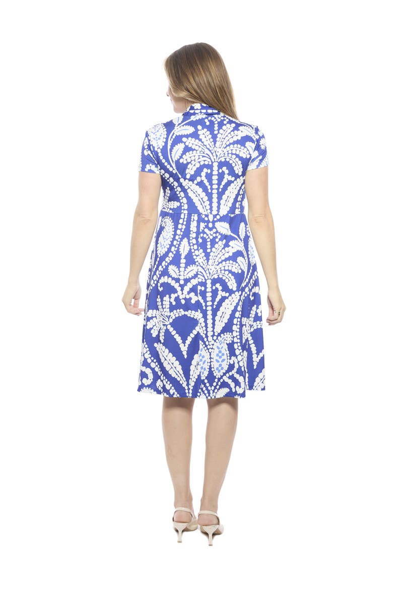 Womens Paisley V-Neck Short Sleeve Faux Wrap Knee Length A-Line Dress, Alternate, color, Blue Multi