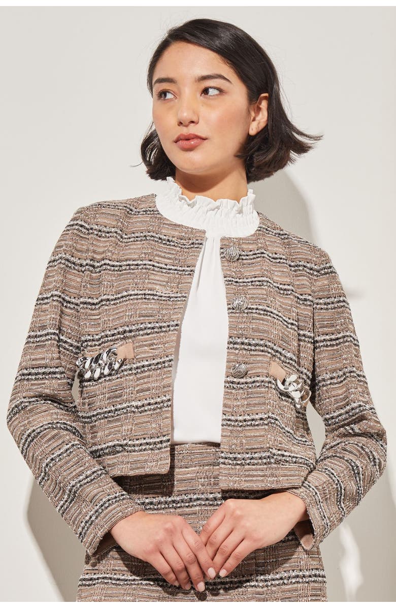 Ming Wang Button Front Heritage Jacket, Alternate, color, Java/Black/Ivory