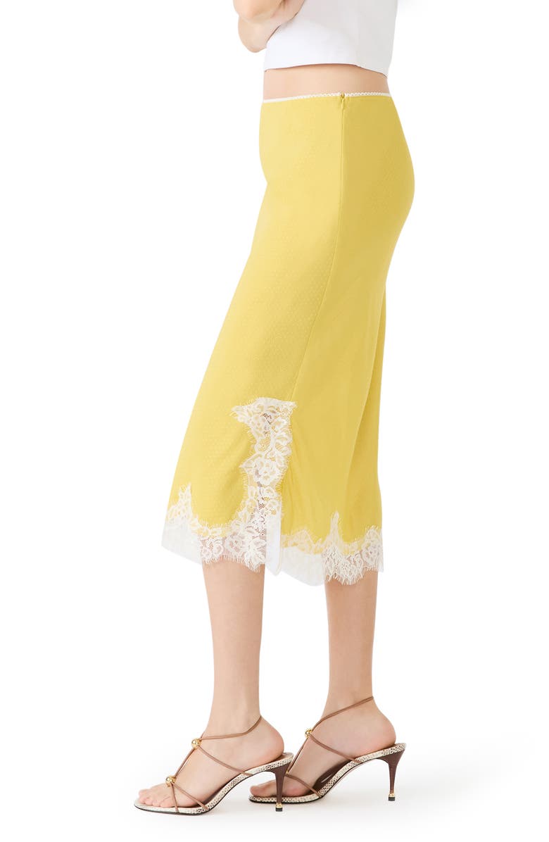 Steve Madden Cinthia Lace Trim Midi Skirt, Alternate, color, Golden Lime