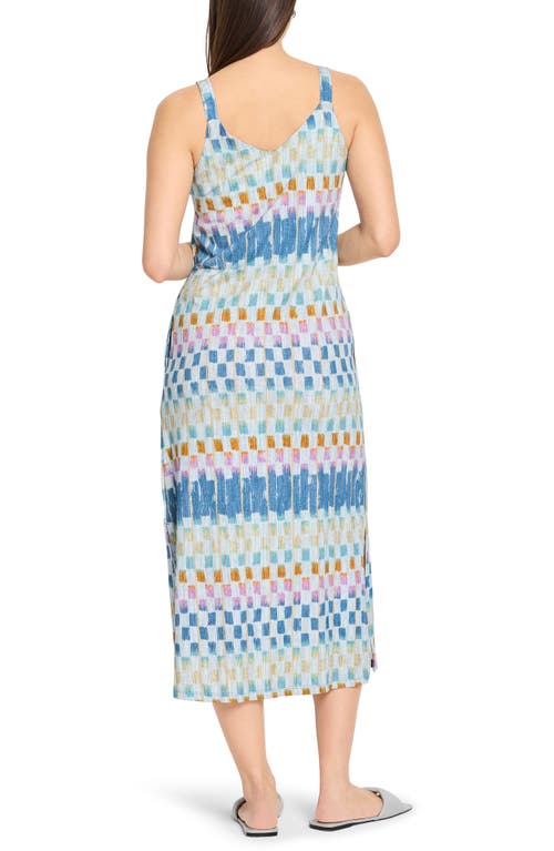 Nzt By Nic+zoe Painted Blocks V-neck Cotton Blend Dress In Blue Multi
