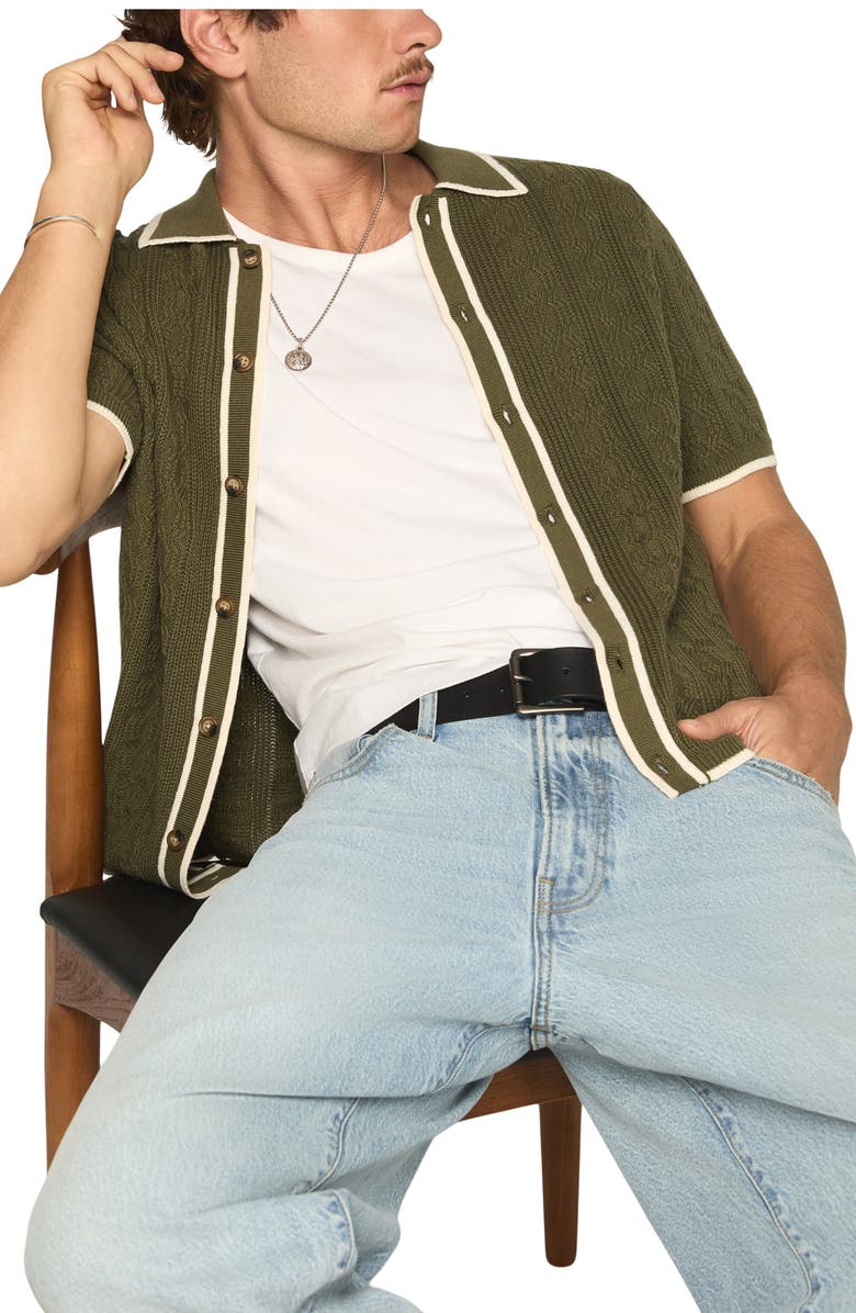 Lucky Brand Tipped Short Sleeve Cardigan, Alternate, color, 