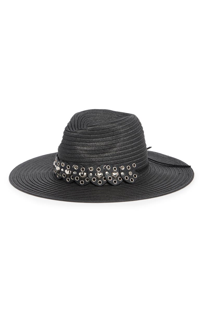 Steve Madden Studded Heart Marled Panama Hat, Main, color,