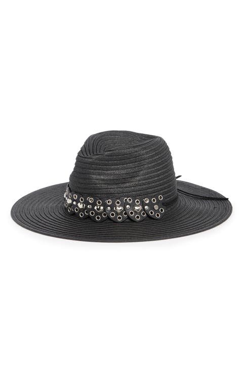 Studded Heart Marled Panama Hat