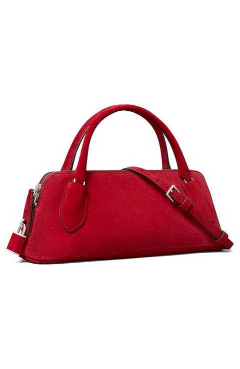 Lock Suede Top Handle Bag