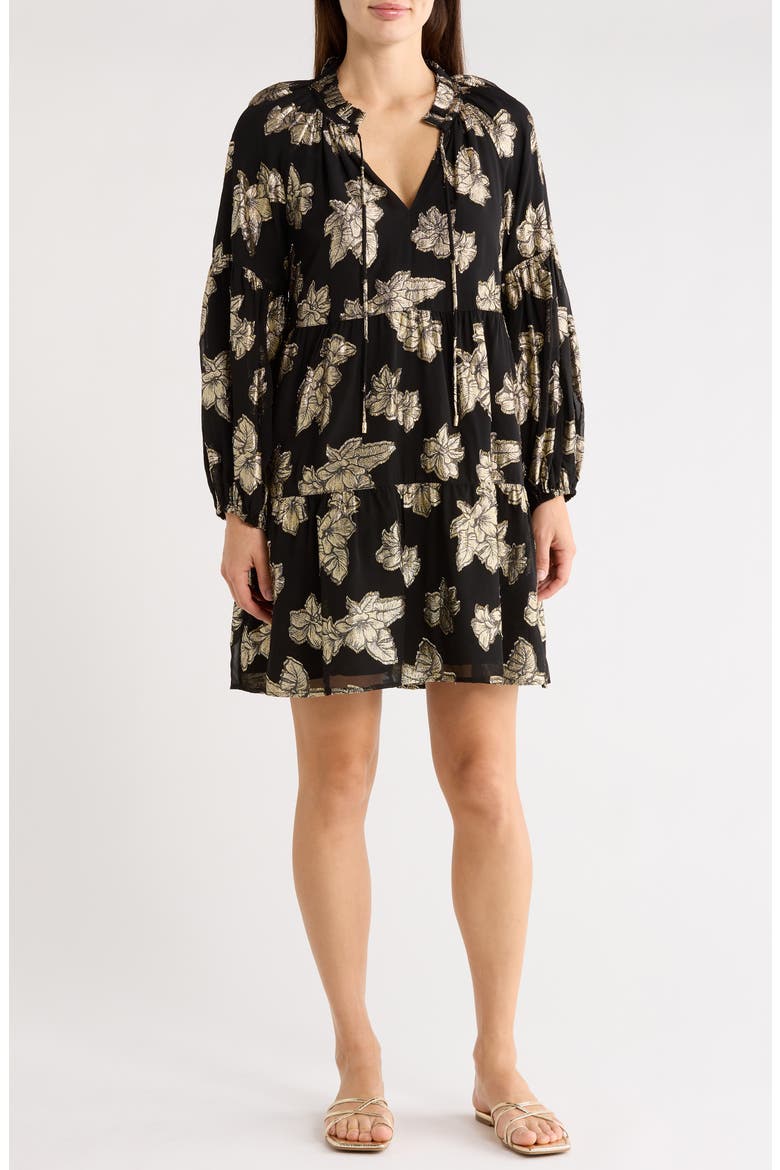 Shimmering Shores Long Sleeve Dress, Main, color, BLACK