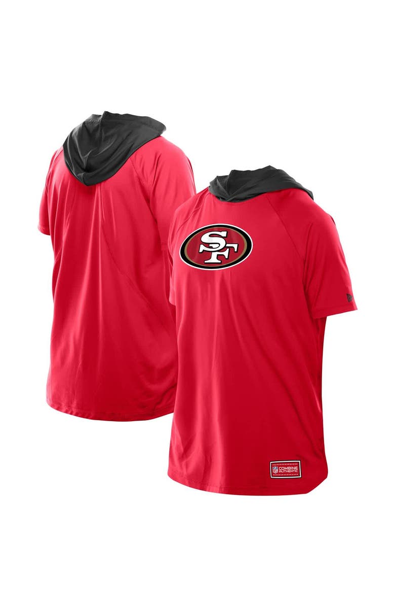 New Era Men's New Era  Scarlet San Francisco 49ers Combine Authentic Hooded Raglan Short-Sleeve T-Shirt, Main, color, Scarlet