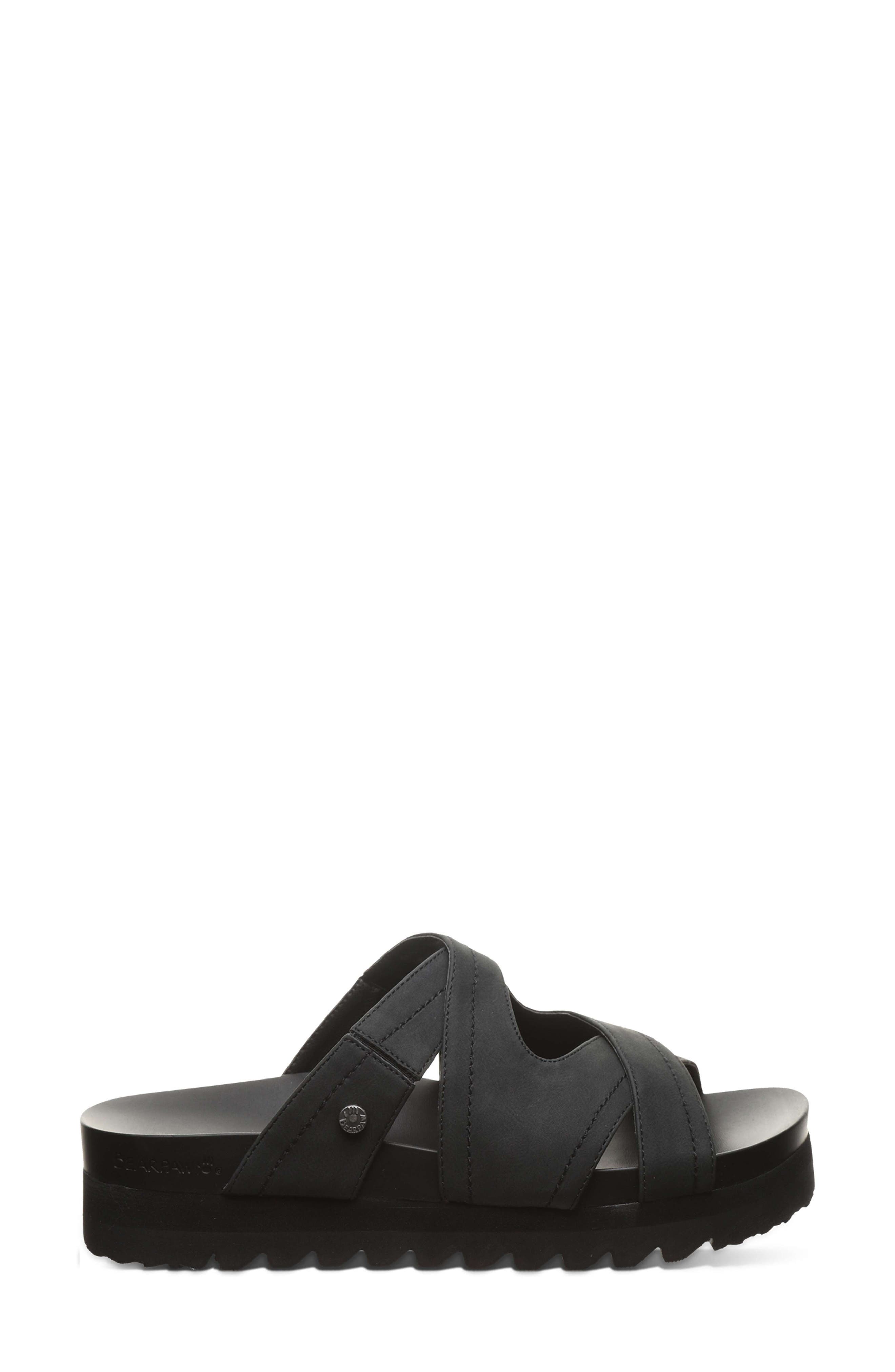 BEARPAW Crux Faux Leather Slide Sandal, Alternate, color, Black