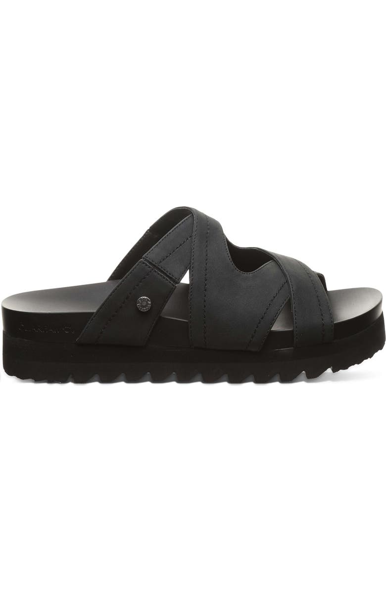 BEARPAW Crux Faux Leather Slide Sandal, Alternate, color, Black