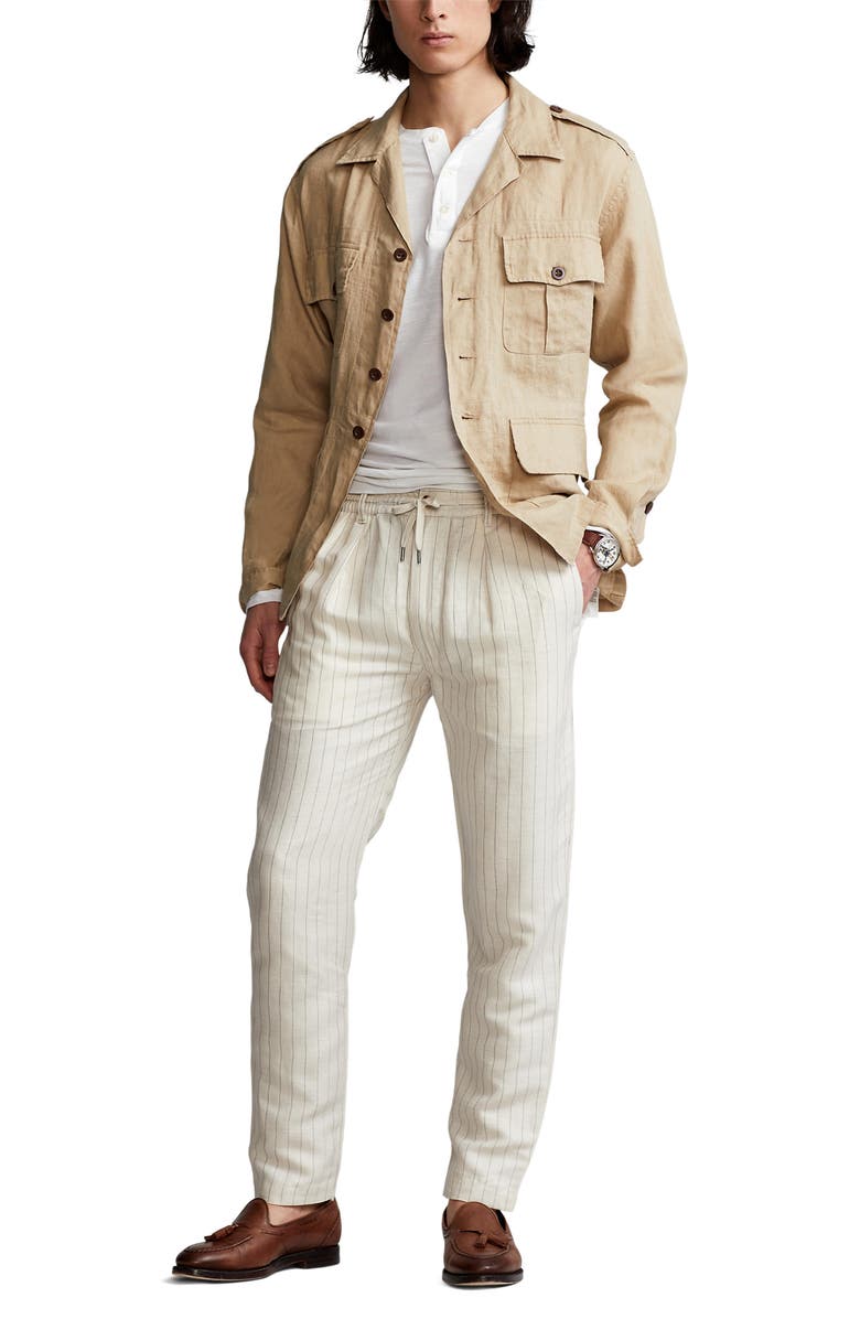 Polo Ralph Lauren Tailored Linen Blend Pants, Alternate, color, Andover Cream Pinstripe