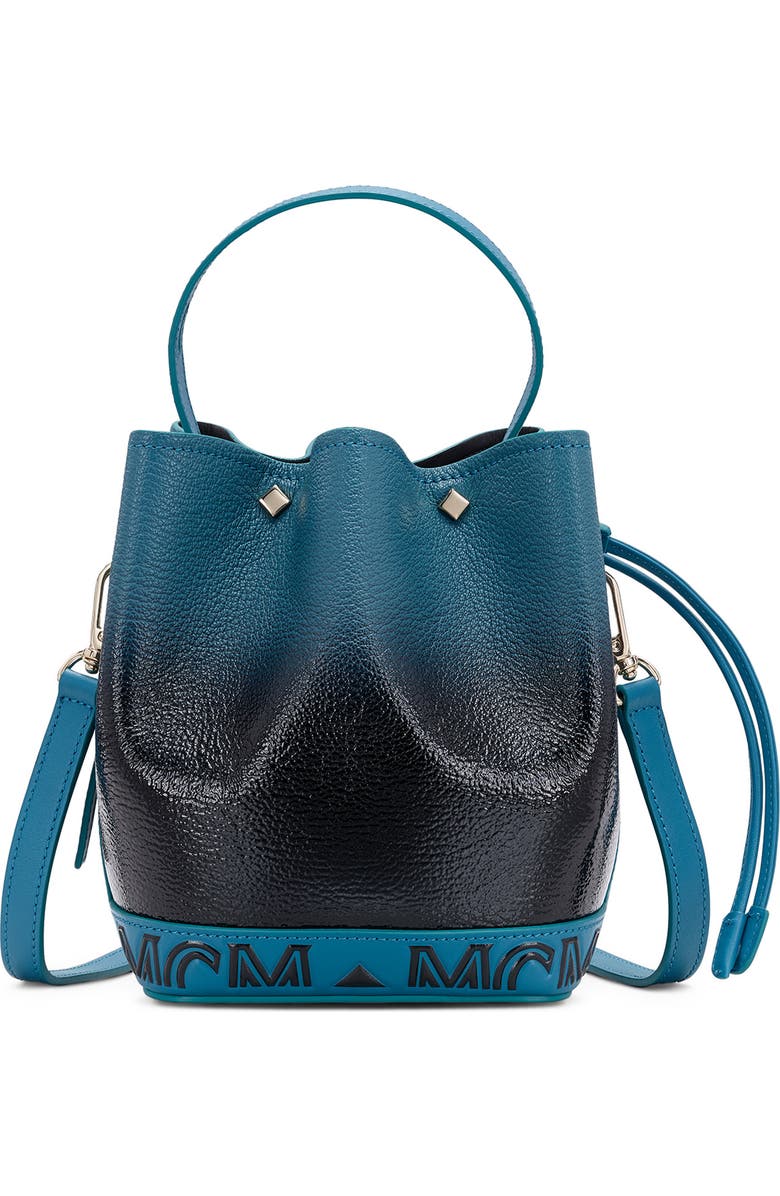 MCM Milano Logo Gradient Patent Goatskin Leather Bucket Bag, Main, color,
