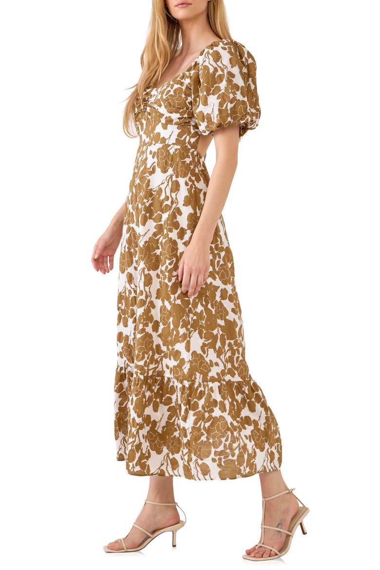 Floral Print Cotton Maxi Dress, Alternate, color, TAN