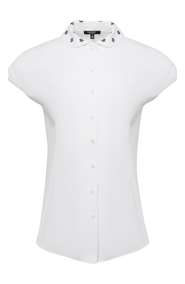 Isaac Mizrahi New York Embroidered Collar Cap Sleeve Button-Up Shirt, Main, color,