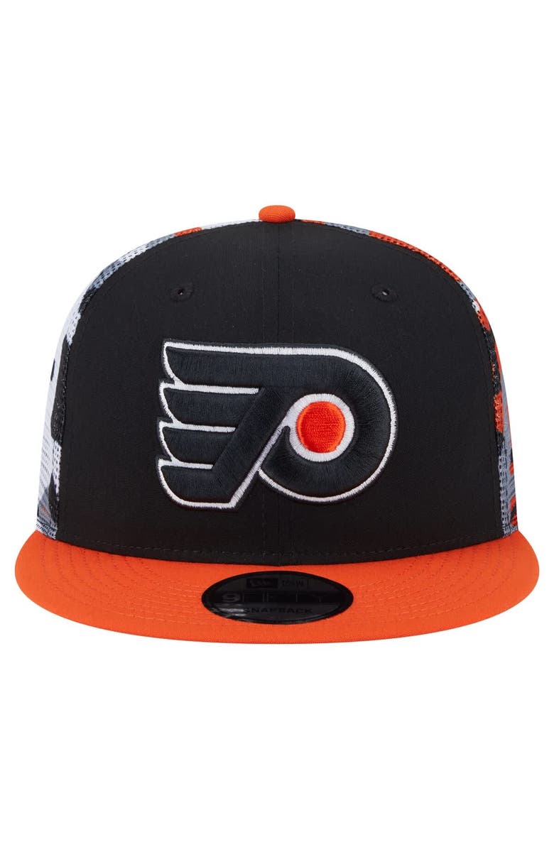 New Era Men's New Era Black/Orange Philadelphia Flyers Camo Meshback 9FIFTY Snapback Hat, Alternate, color,