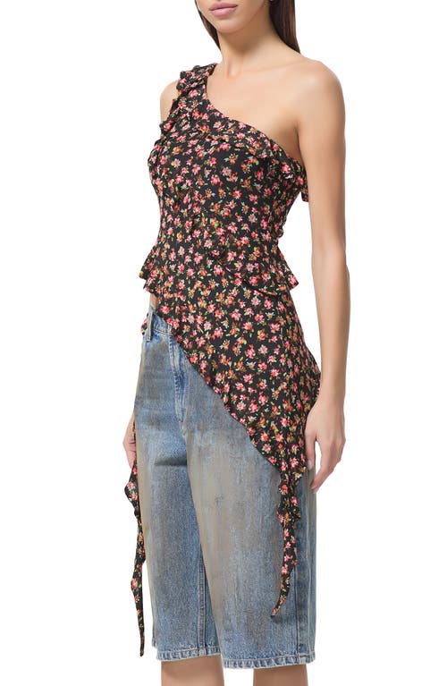 Shop Afrm Vivica Ruffle One-shoulder Sleeveless Top In Spring Ditsy