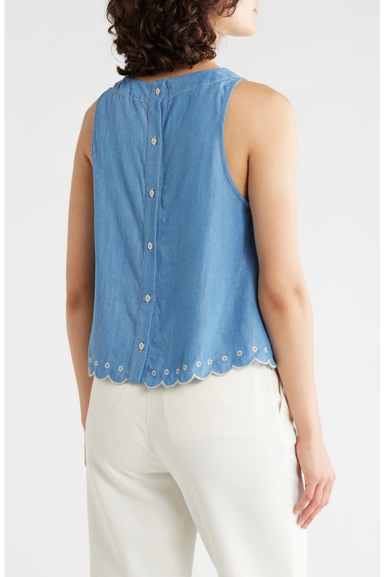 Eyelet Embroidered Chambray Shell, Alternate, color, WASHED DENIM/ CREAM