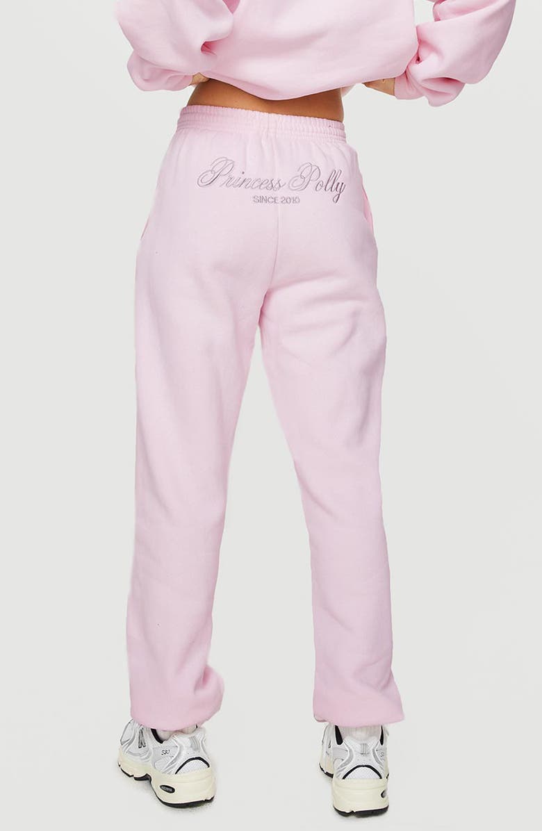 Princess Polly Embroidered Logo Sweatpants, Alternate, color, Pink