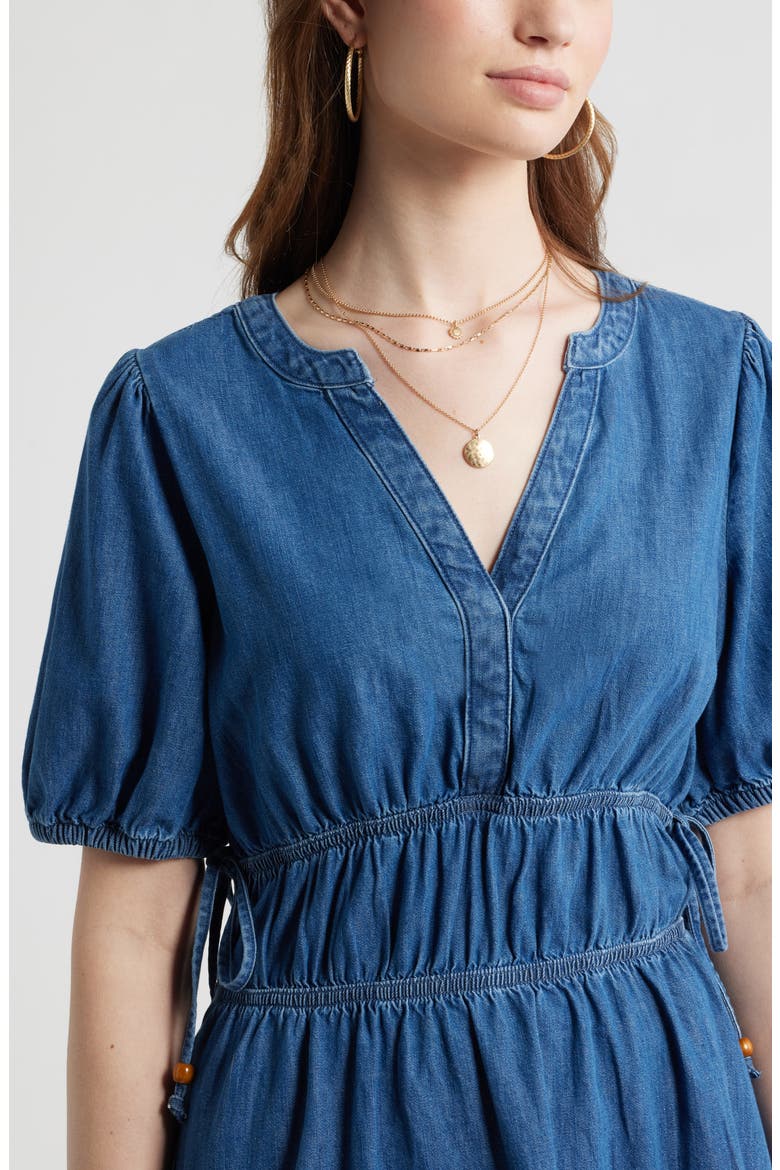 Puff Sleeve Cotton Chambray Minidress, Alternate, color, MEDIUM WASH