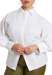 ELOQUII Cut Out Hem Button Up