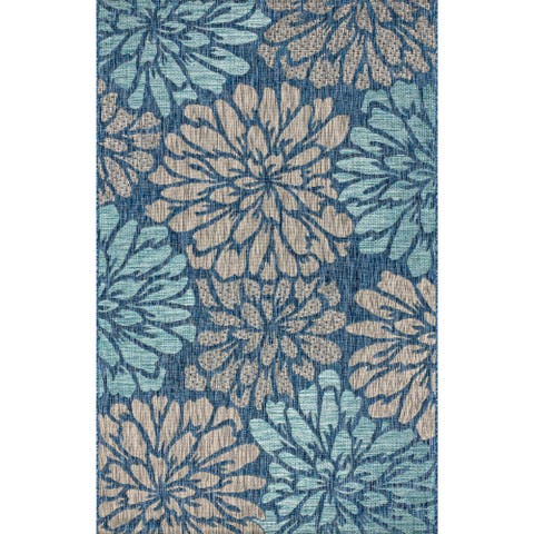 Zinnia Modern Floral Textured Weave Indoor/Outdoor Area Rug