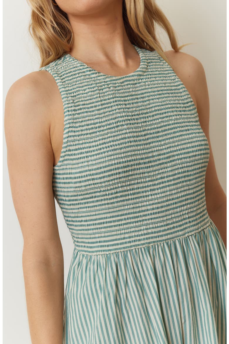 Smocked Sleeveless Dress, Alternate, color, DEEP SEA/WHITE STRIPE