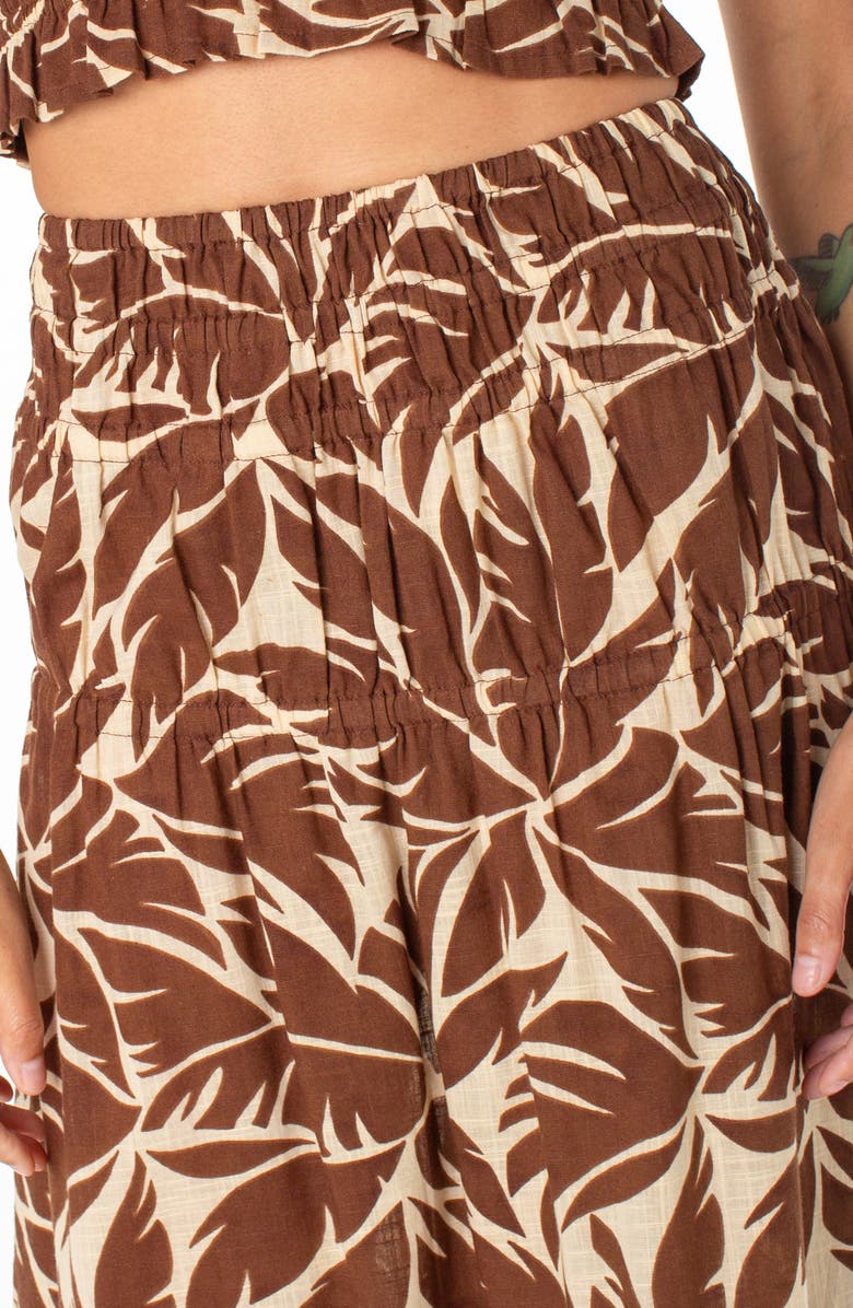 Roxy Malia Palm Print Tiered Cotton Midi Skirt, Alternate, color, 