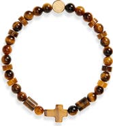 Caputo & Co. Men's Semiprecious Stone Cross Beaded Stretch Bracelet