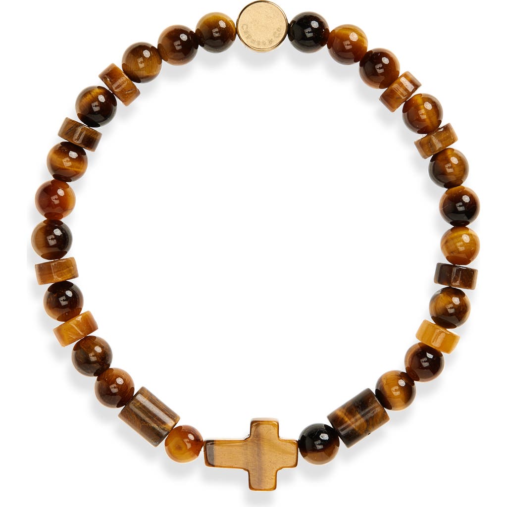 Caputo & Co Semiprecious Stone Cross Beaded Stretch Bracelet In Brown