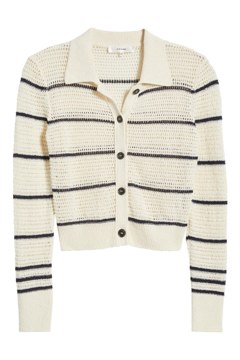 The Shrunken Stripe Cotton Blend Cardigan, Alternate, color, CREAM MULTI