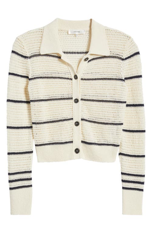 Frame The Shrunken Stripe Cotton Blend Cardigan In Cream Multi