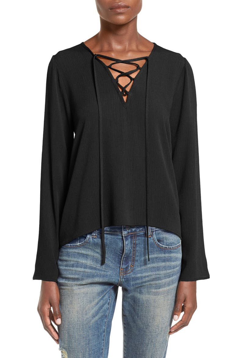 Lace Up Top, Main, color, BLACK
