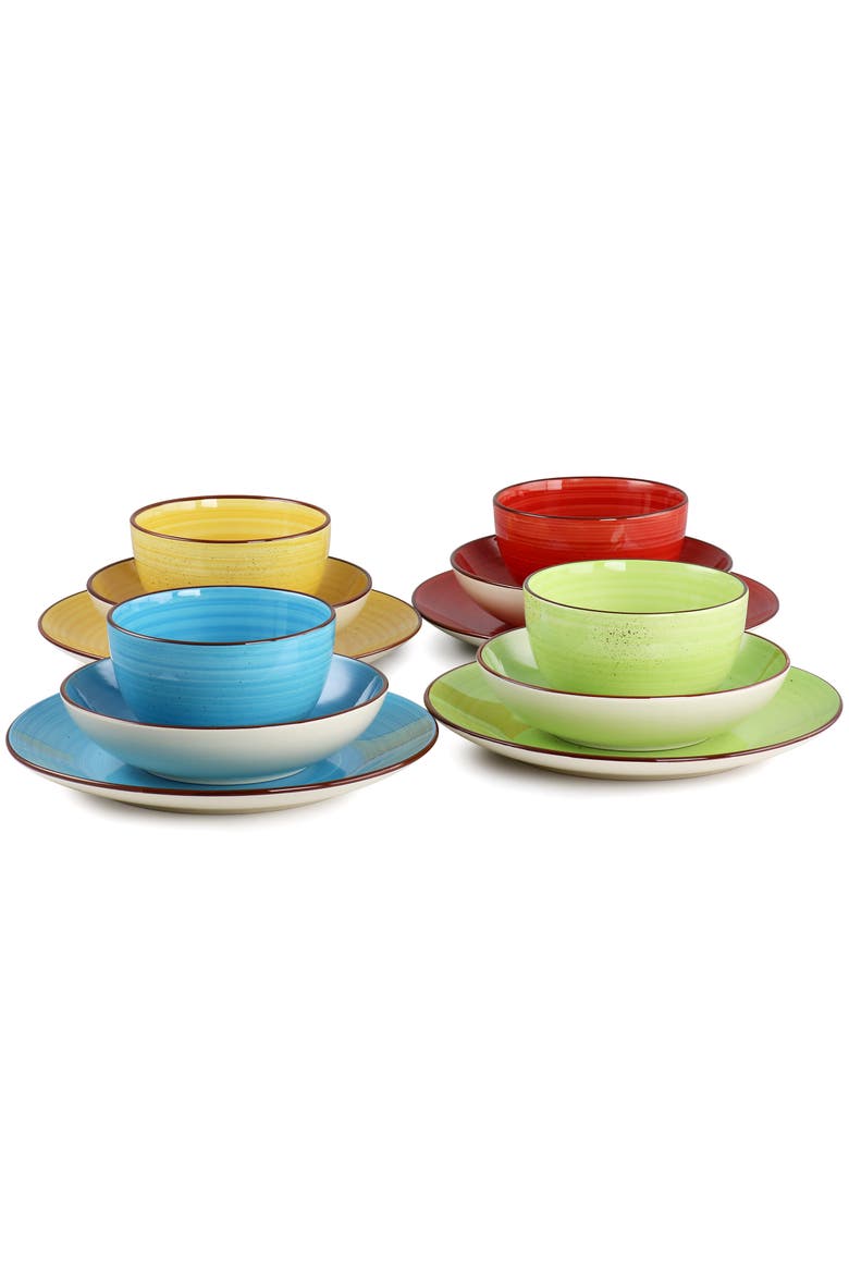 Mason 12 Piece Double Bowl Stoneware Dinnerware Set, Alternate, color, Yellow
