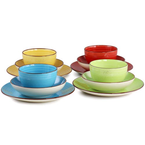 Elama Mason 12 Piece Double Bowl Stoneware Dinnerware Set In Multi