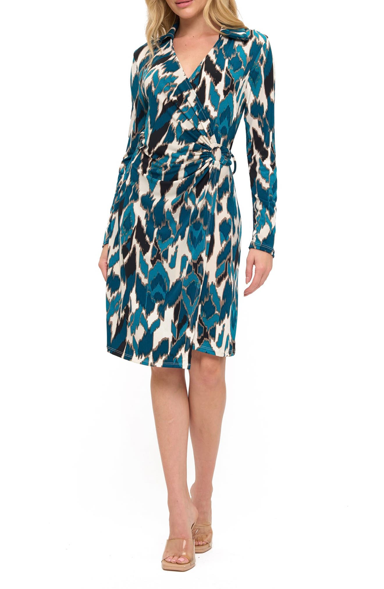 O.L. Long Sleeve Faux Wrap Dress
