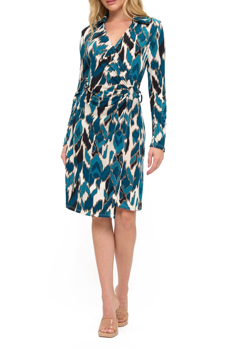 Long Sleeve Faux Wrap Dress, Main, color, JADE