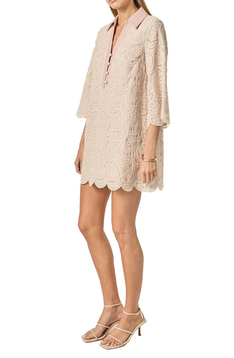 English Factory Embroidered Scallop Hem Minidress, Alternate, color, Light Pink