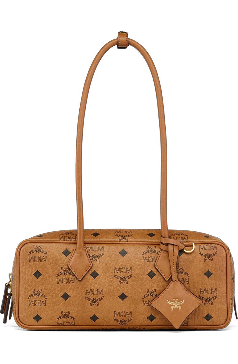MCM Small Aren East West Shoulder Bag in Visetos, Main, color, Cognac