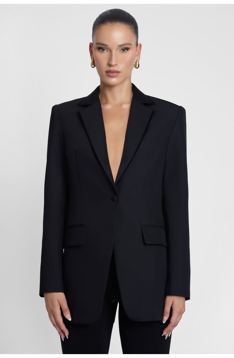 LEAU Classic Column Tailored Belted Blazer, Alternate, color, Black