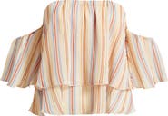 MANGO Off the Shoulder Stripe Top