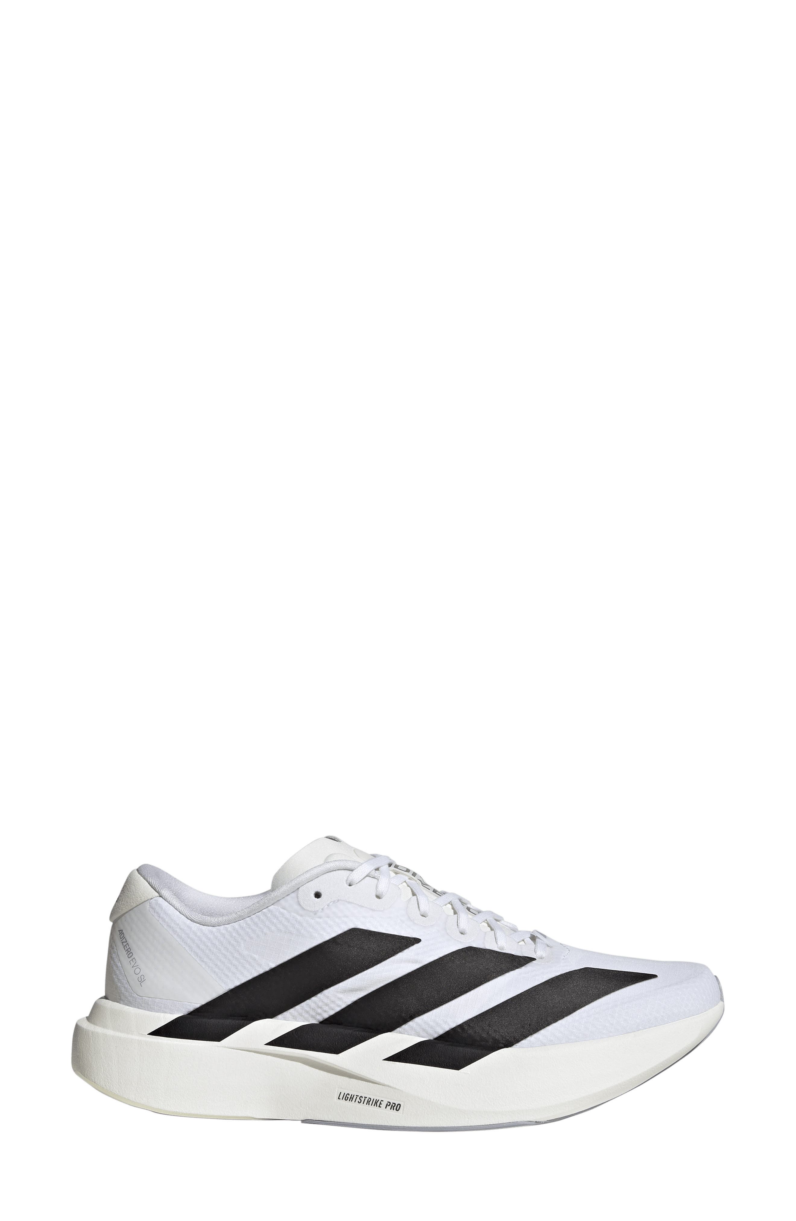Adizero Evo SL WOVEN Running Shoe, Alternate, color, WHITE/ BLACK/ DASH GREY