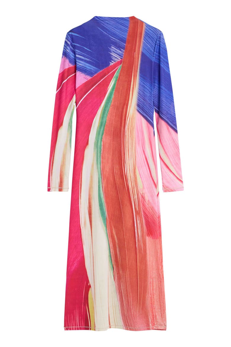 Mock Neck Long Sleeve Midi Dress, Alternate, color, PINK MULTI