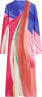 Desigual Mock Neck Long Sleeve Midi Dress