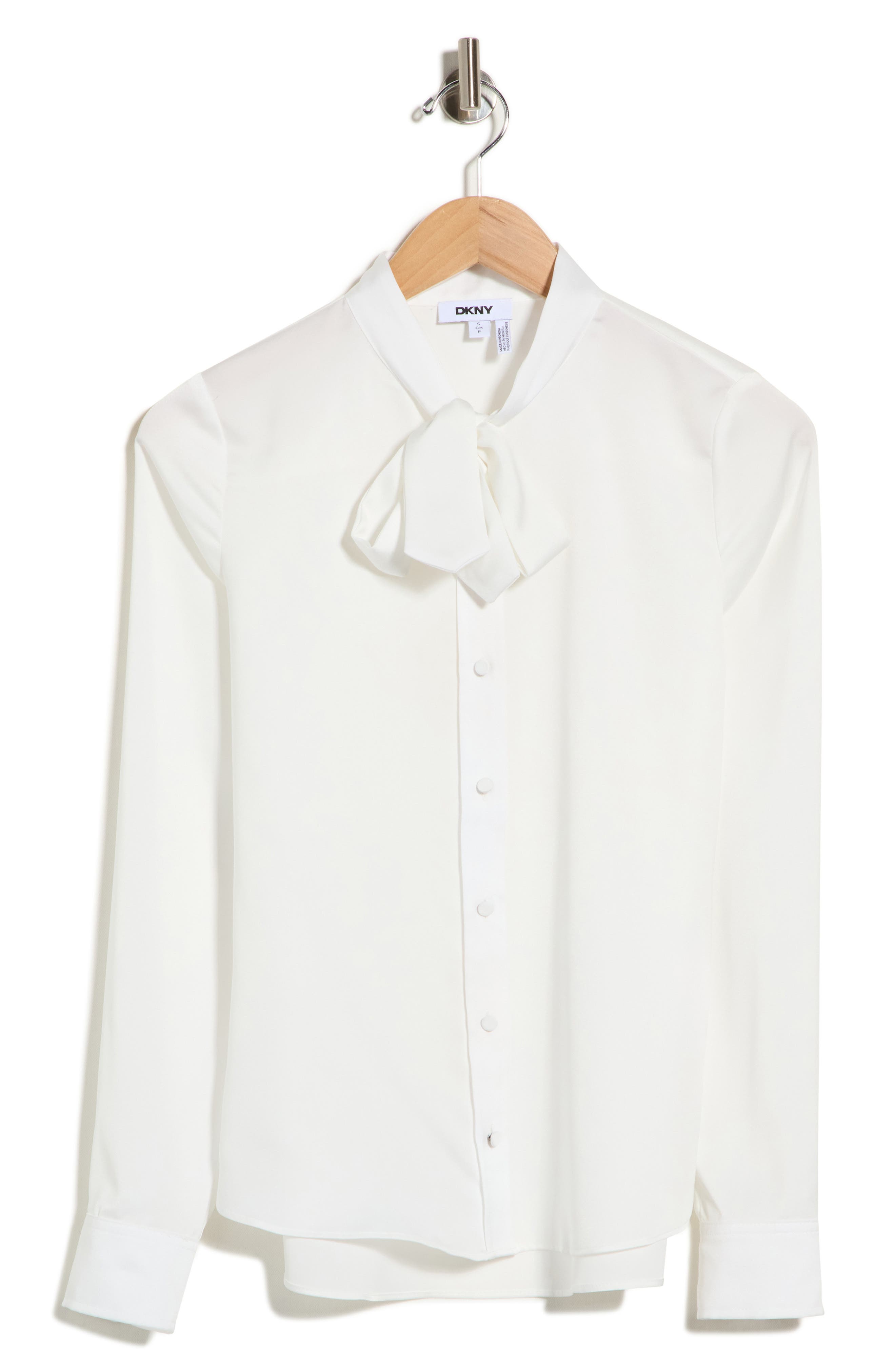 Crinkled Chiffon Long Sleeve Tie Neck Shirt