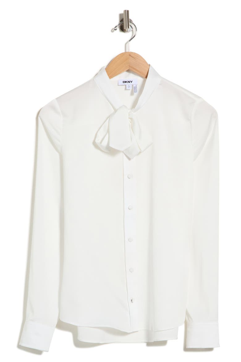 Crinkled Chiffon Long Sleeve Tie Neck Shirt, Main, color, IVORY
