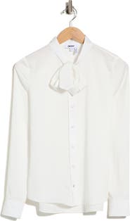 DKNY Crinkled Chiffon Long Sleeve Tie Neck Shirt