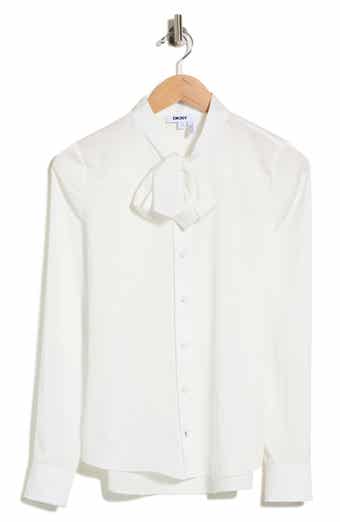 Crinkled Chiffon Long Sleeve Tie Neck Shirt