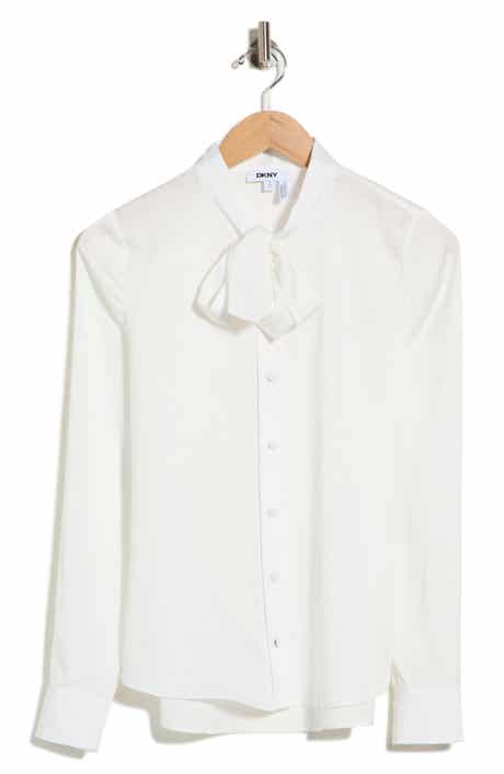 Crinkled Chiffon Long Sleeve Tie Neck Shirt