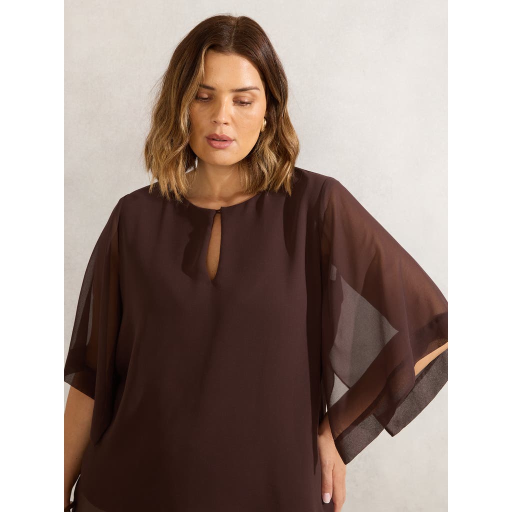 Live Unlimited Keyhole Overlay Blouse In Brown